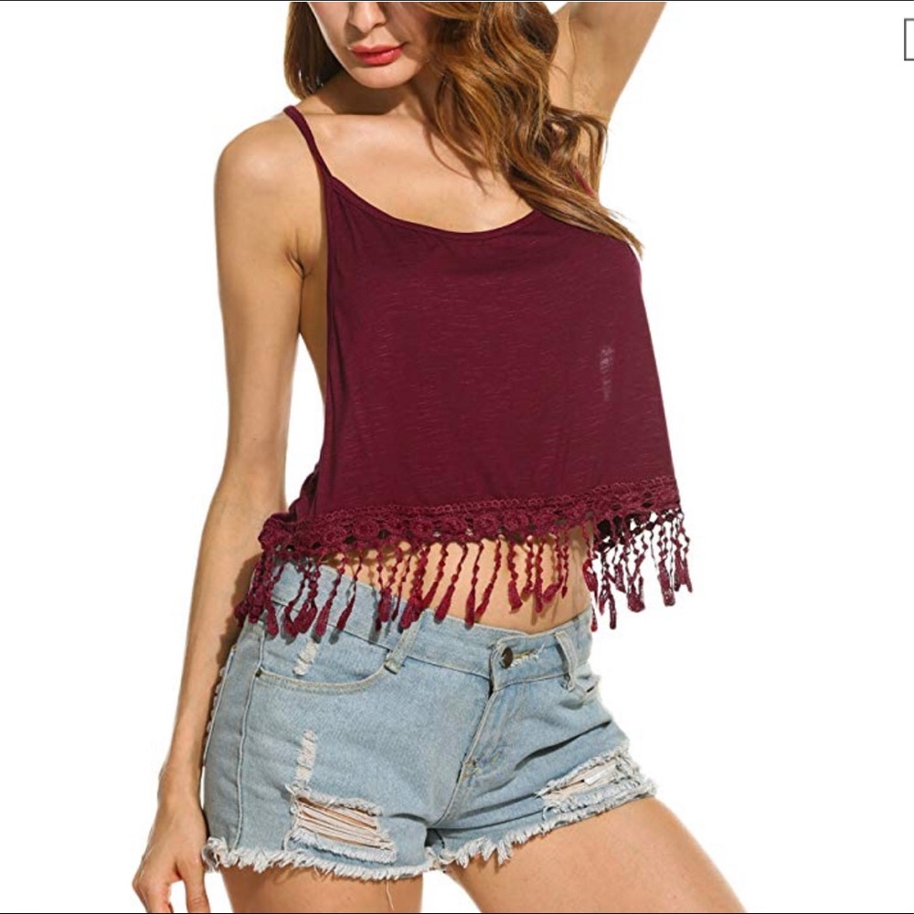 Lace crop top tassel tank